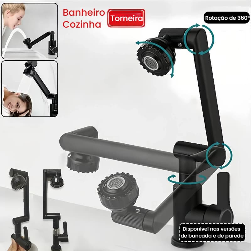 Torneira 360° multifuncional giratória para cozinha e banheiro-Torneira de parede/mesa