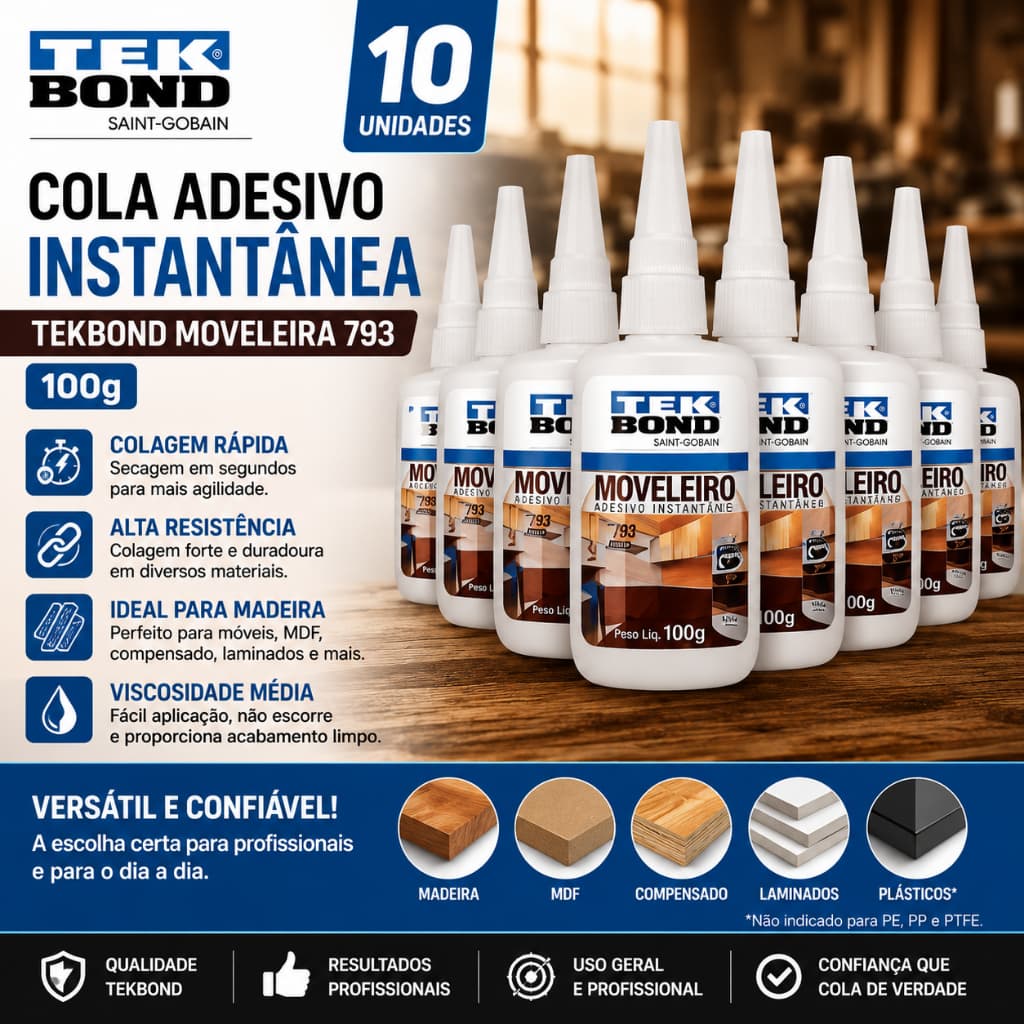 10 Un Cola Adesivo Instantânea Tekbond Moveleira 793 100gr