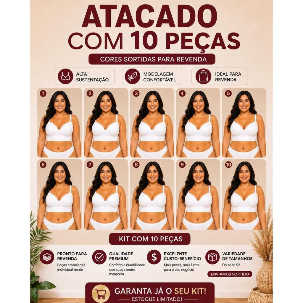 Kit 10 sutiãs revenda no atacado P ao 54 escolha cor e tamanho