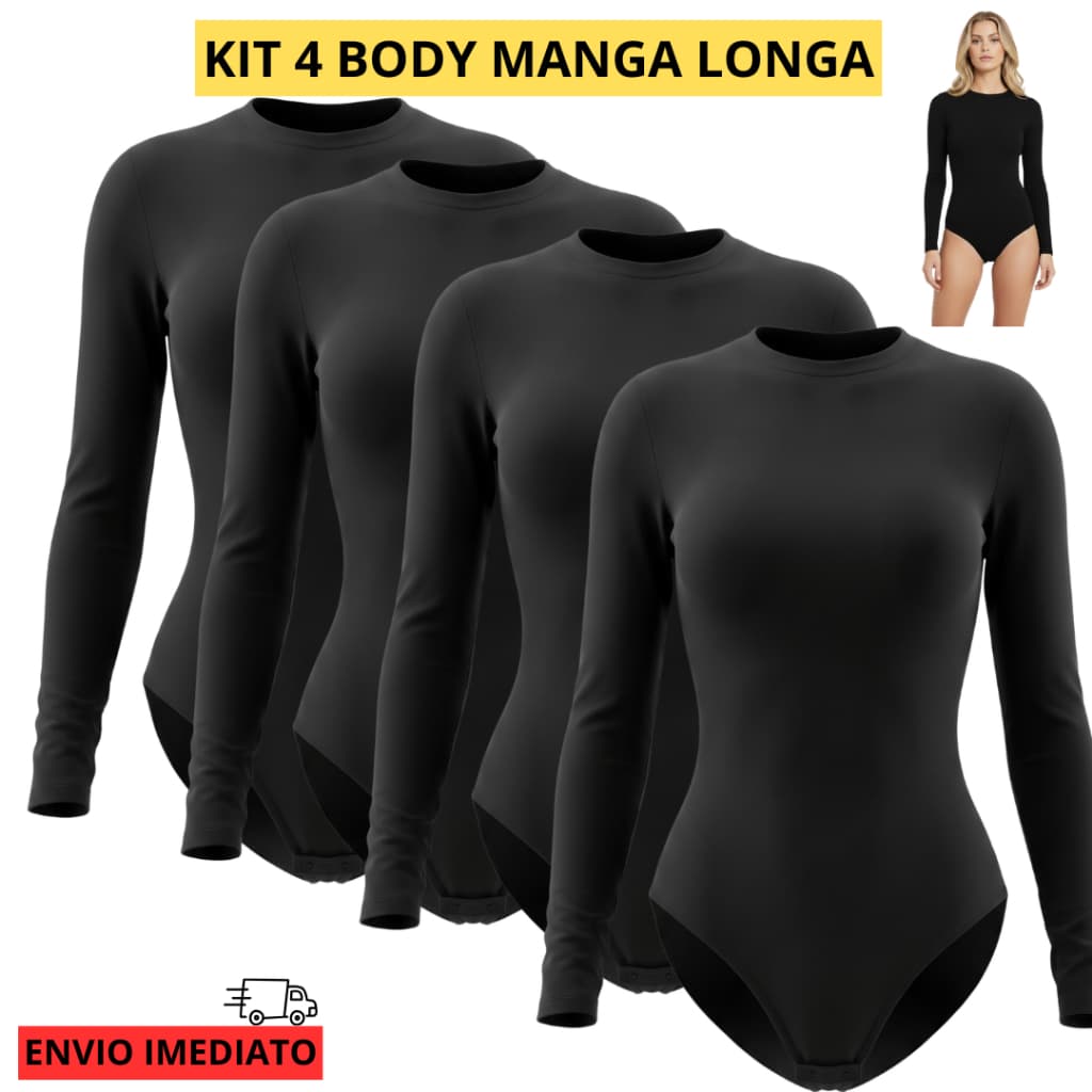 Kit 4 Body Manga Longa Gola Careca Feminino Suplex Liso Básico Frio