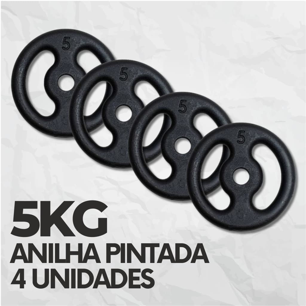 Kit 4 Anilhas 5kg Ferro Fundido Pintada Peso de Academia (Total 20KG)