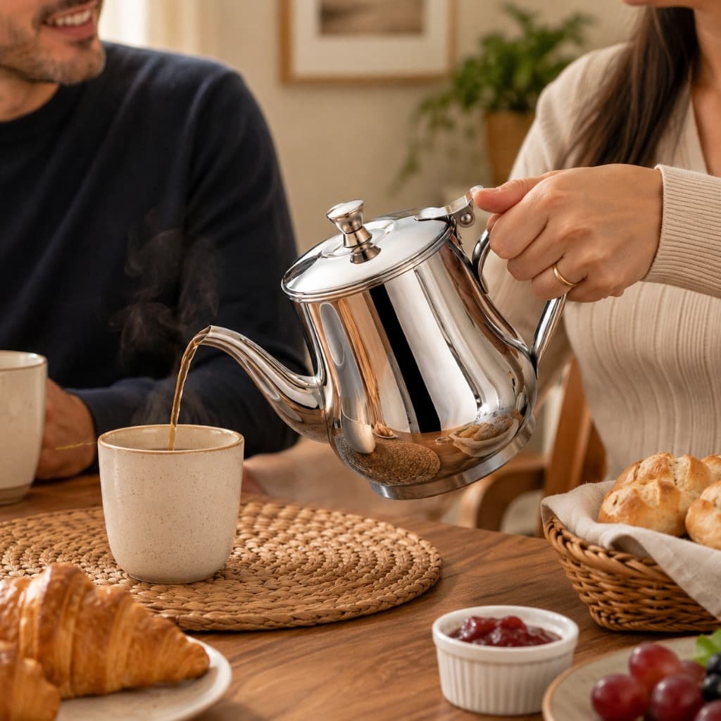 Bule De Inox 420ml Alça Imperial Para Café Chá Leite Com Tampa Elegante