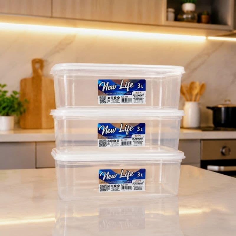 kit 3 Potes Herméticos Transparentes para Mantimentos 3 Litros elegantes e resistentes Livres de BPA sem cheiro