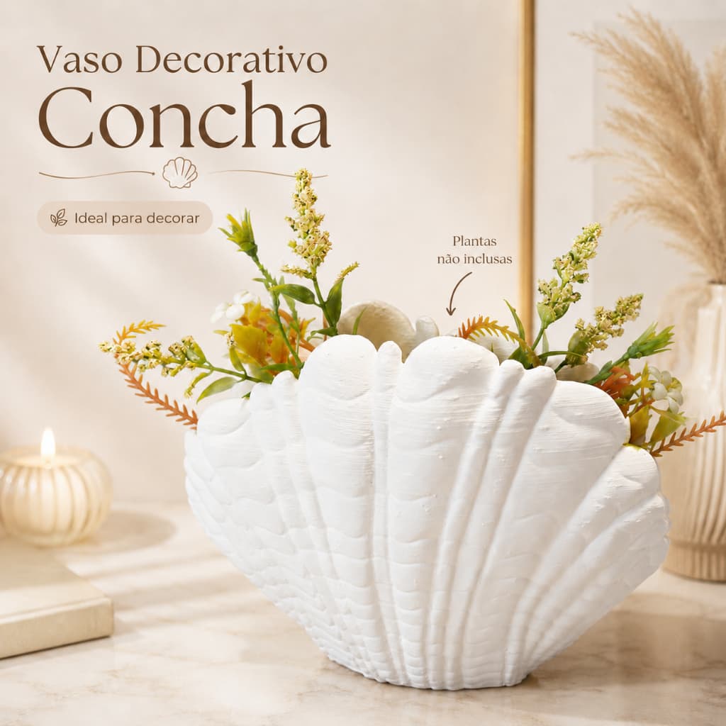 Vaso Decorativo Concha Planta Artificial Casa Sala Cozinha
