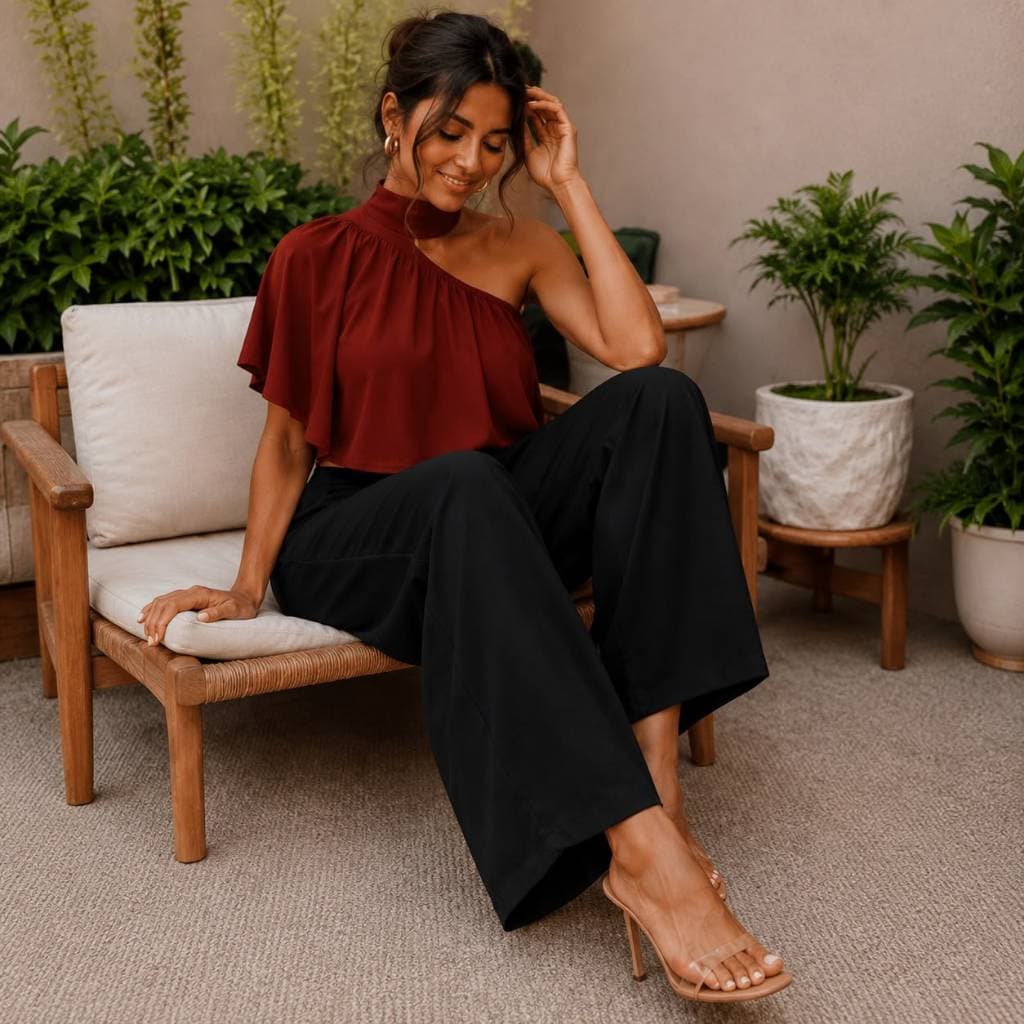 Calça Pantalona Feminina Tecido Duna Cintura Alta com Elástico