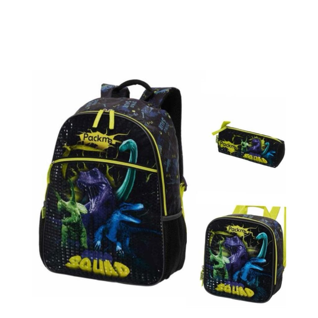 Kit Mochila Costas PackMe Squad Dinossauro Original Pacific  Mochila + Lancheira + Estojo