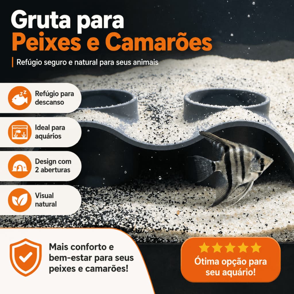 Caverna para Aquário Toca Gruta para Peixes Betta Camarões Doce e Marinho Material Atóxico Resistente