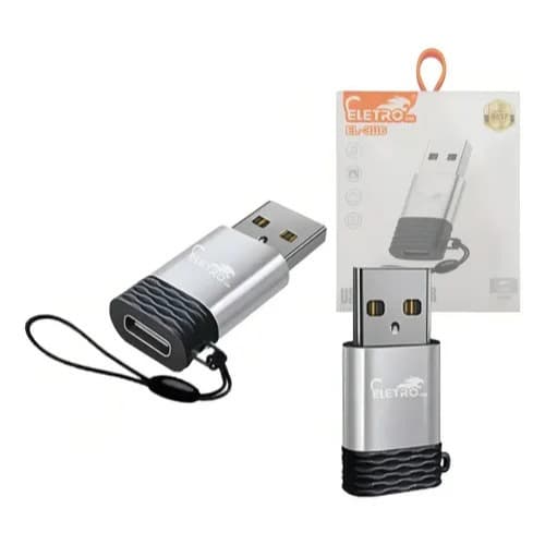 Plug Adaptador Conversor Tipo C P/ Usb 2.0 Eletromex El-3116 Cor Prata
