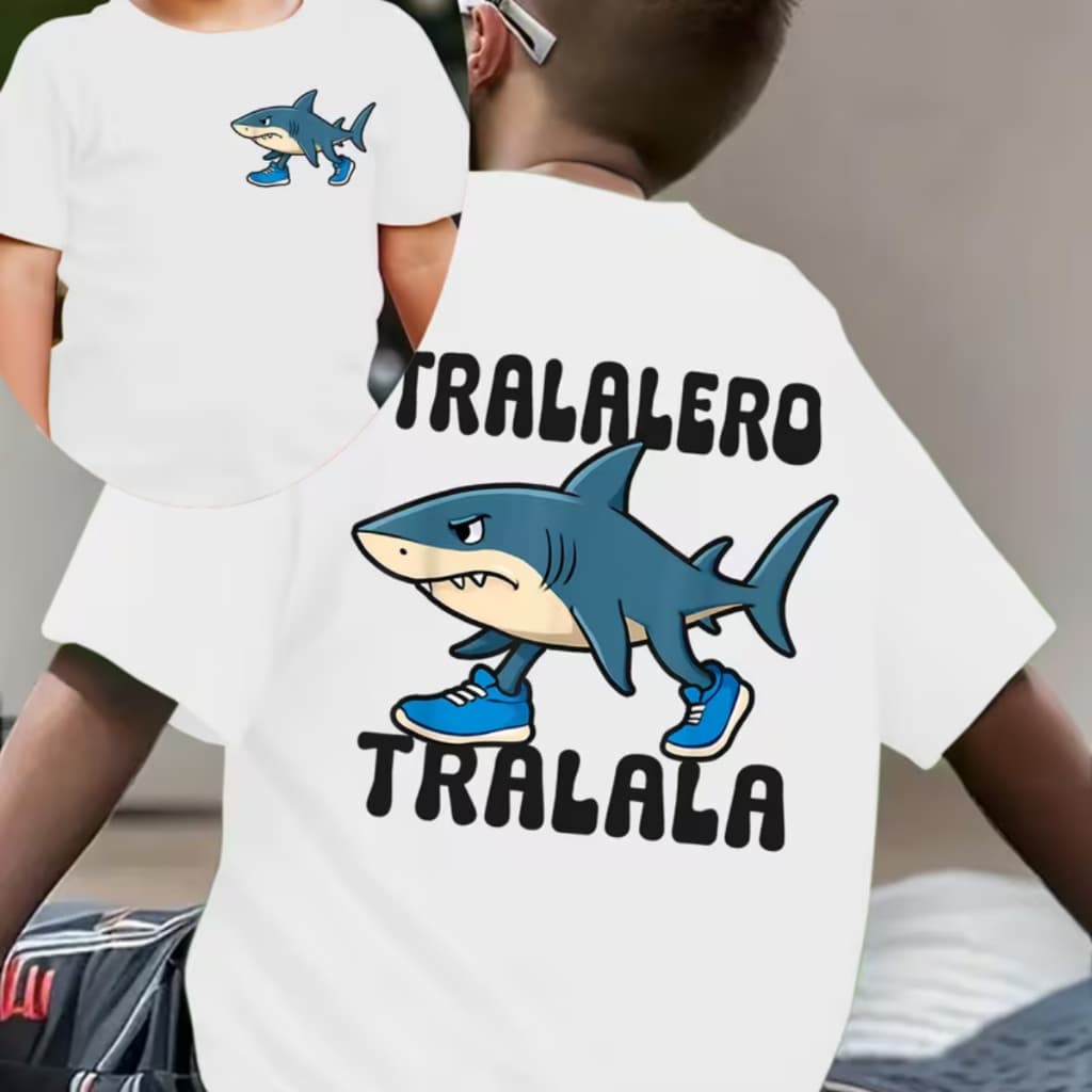 Camiseta Infantil Tralalero Tralala Meme Camisa Humor Crianças Kids Teen Brain Hot Moderna Casual 100% Algodão