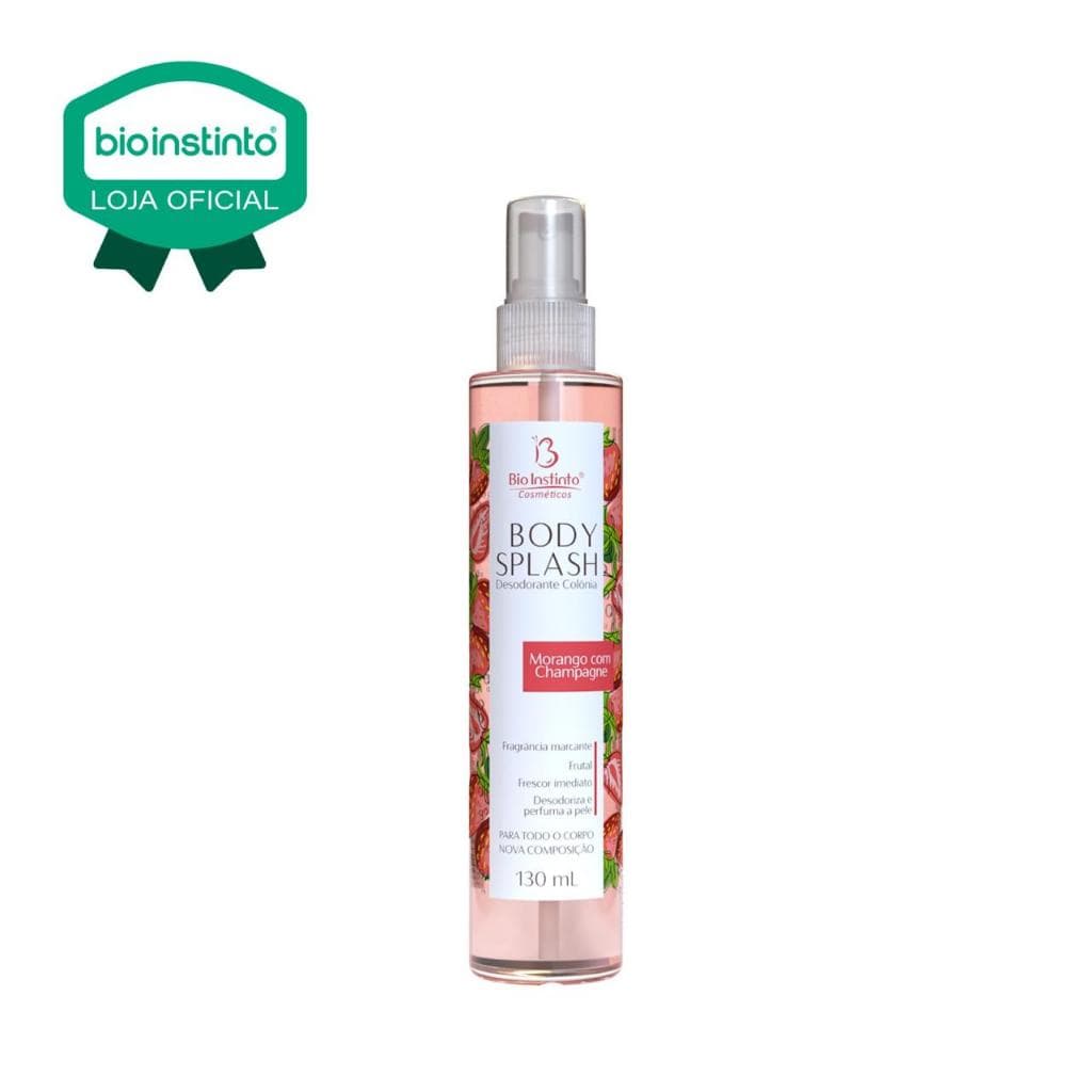 01 UN Body Splash MORANGO c CHAMPAGNE 130ml Bio Instinto Colônia Corporal Desodorante Marcant Frutal