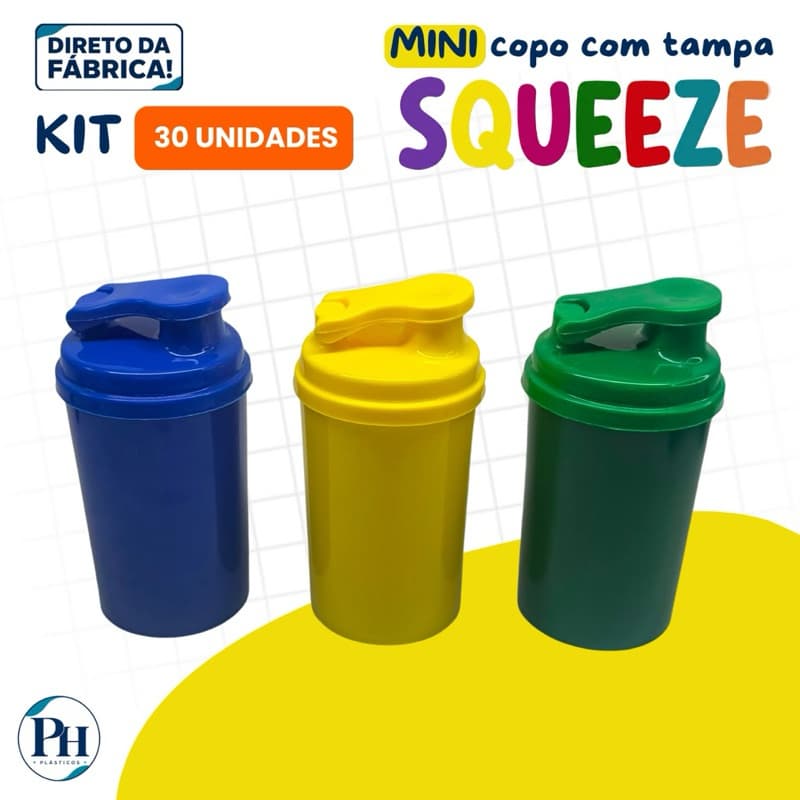 KIT 30 COPOS MINI DRINK 200ML COM TAMPA SQUEEZE | MINI SQUEEZE/COQUETELEIRA/SHAKEIRA | FESTAS, EVENTOS E LEMBRANCINHAS