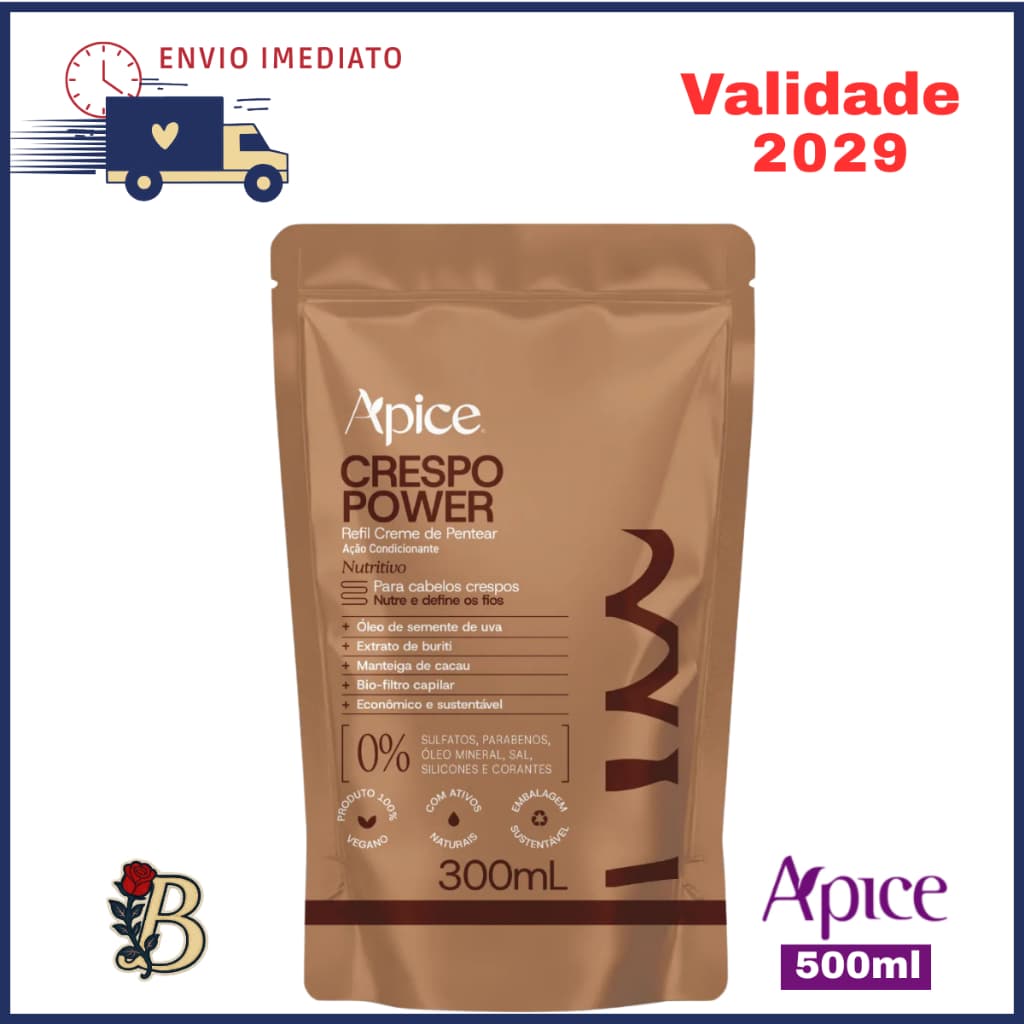 Refil Creme Pentear Apice Crespo Power Vegano No Poo 300ml