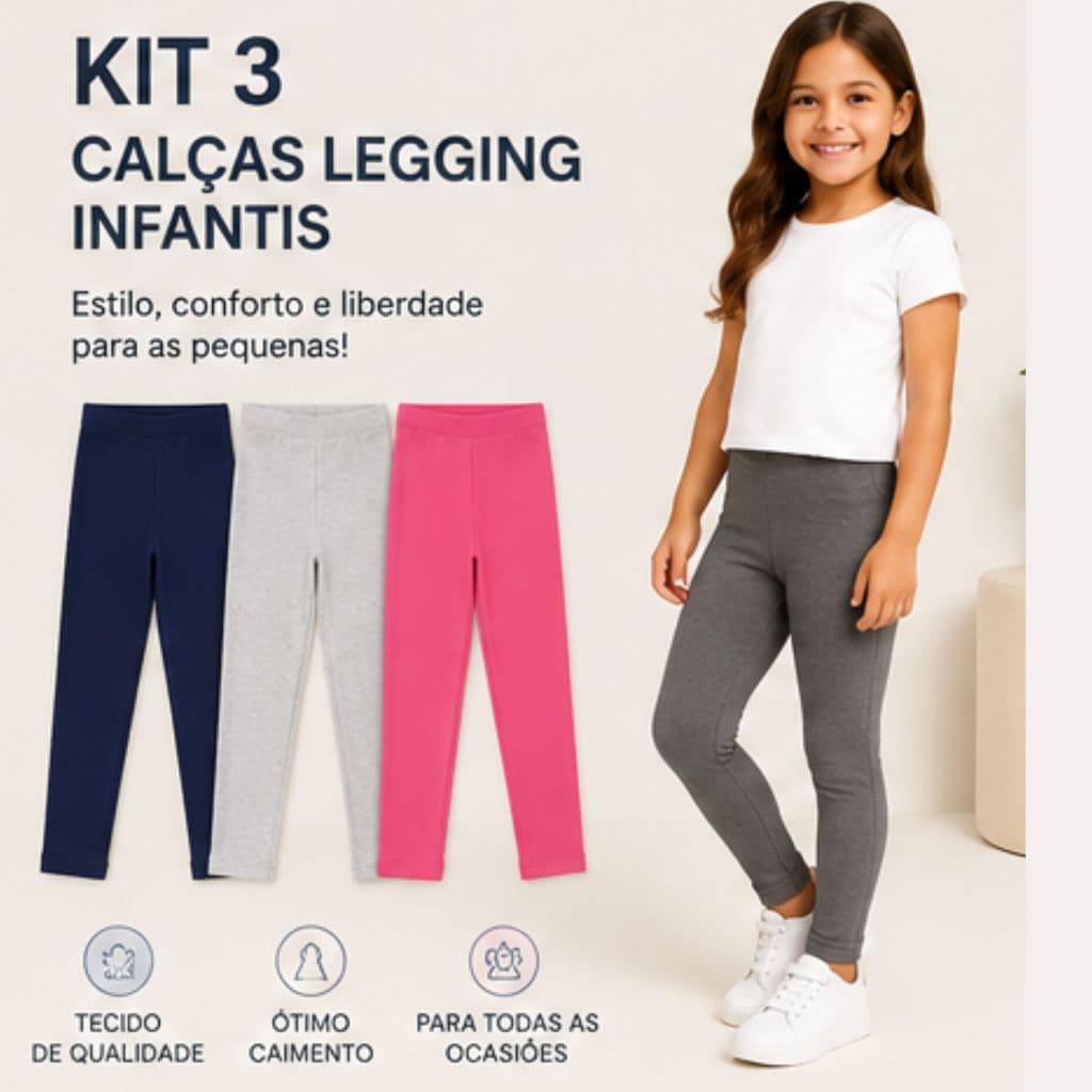 Kit 3 Legging Infantil Sortidas Confortáveis
