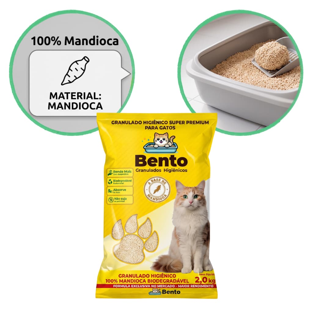 Areia Gato Granulado Higienico Mandioca Biodegradavel Natural Torrao Pet Caixa Sanitaria Bento