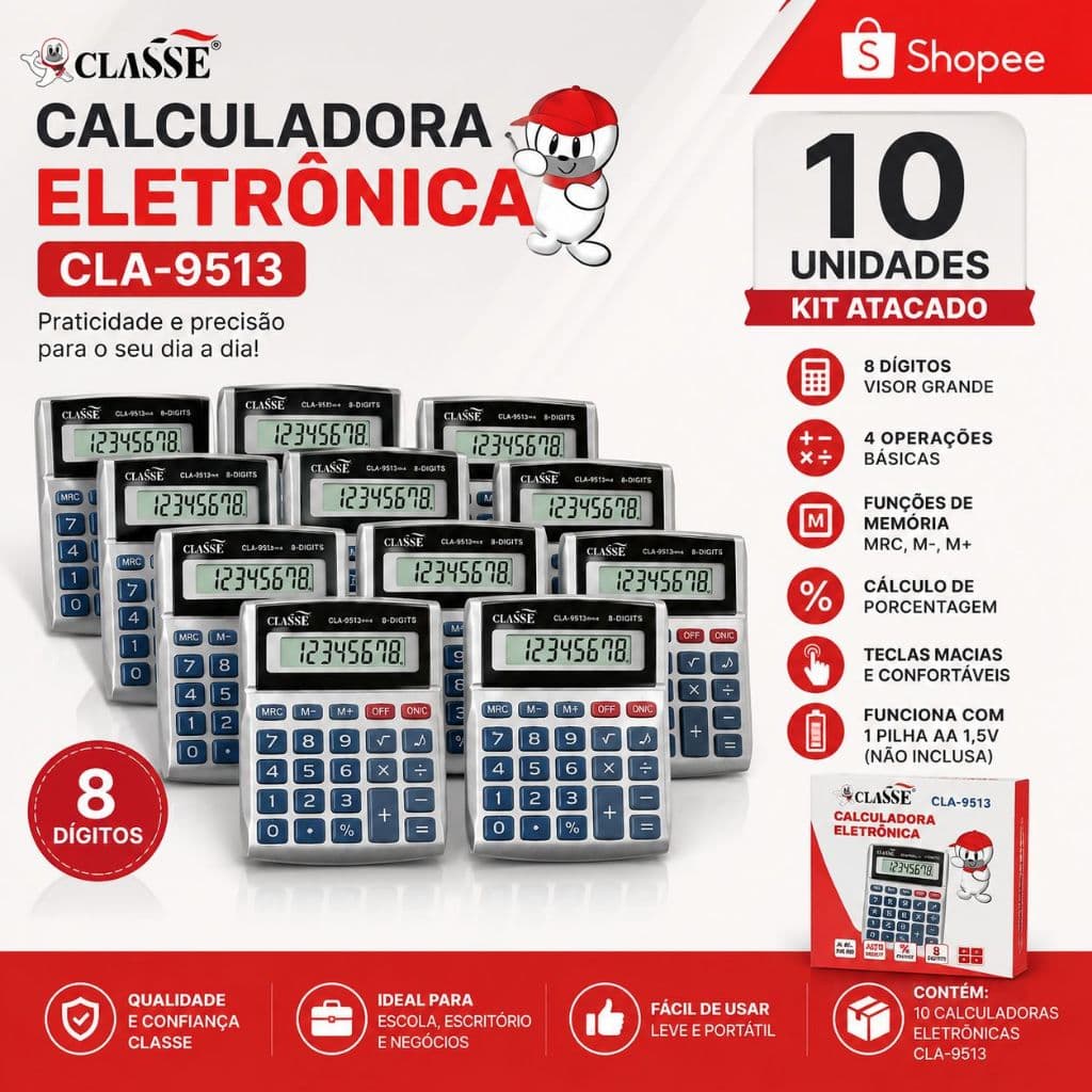 KIT COM 10 CALCULADORAS CLA-9513