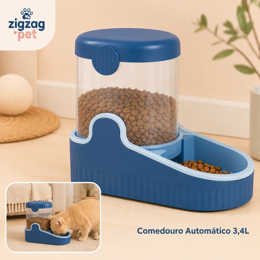 Comedouro Automático por Gravidade 3,4L para Gatos e Cães com Vedação e Base Antiderrapante