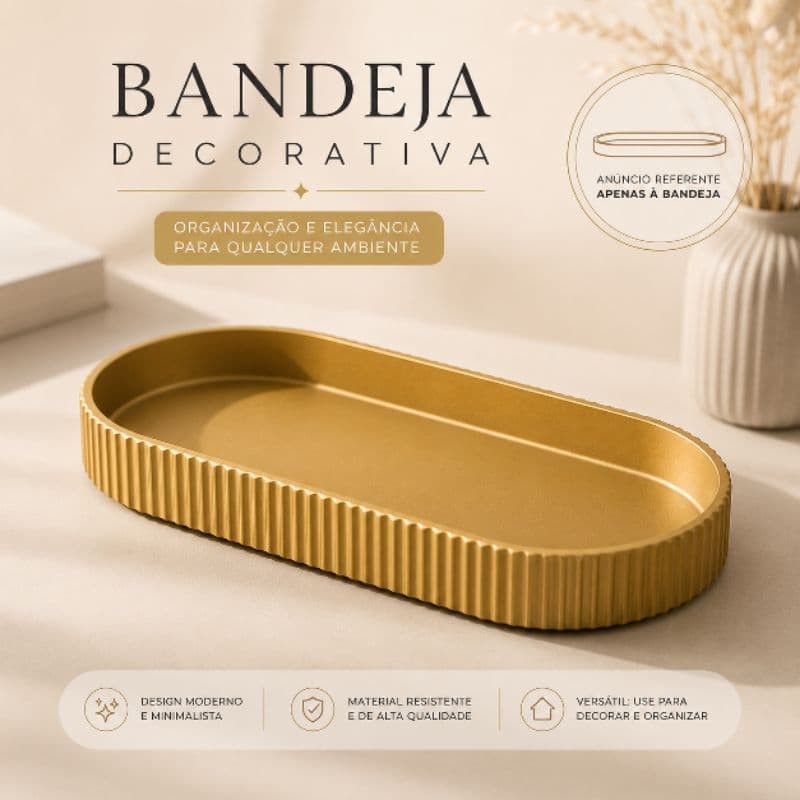 Bandeja Decorativa Oval Canelada | Porta Chaves, Perfumes, Joias e Objetos