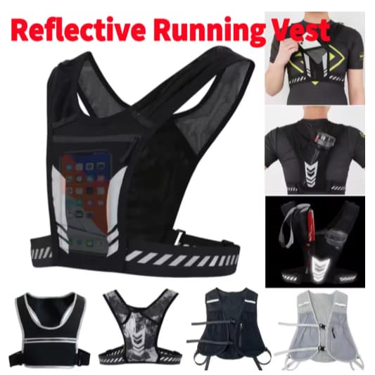 Colete Esportivo Confortável Respirável E Refletivo Com Bolsos Para Telefone E Garrafa De Água Para Corrida E Ciclismo