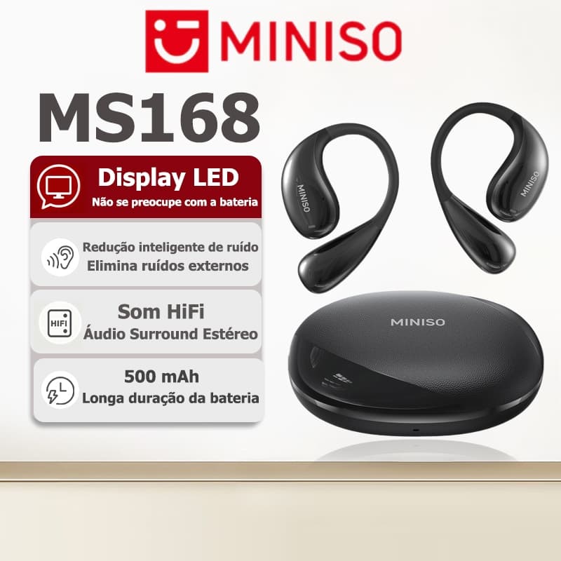 Fone Bluetooth MINISO MS168, display numérico LED, fone sem fio, som HiFi, áudio surround estéreo e resistência à água I