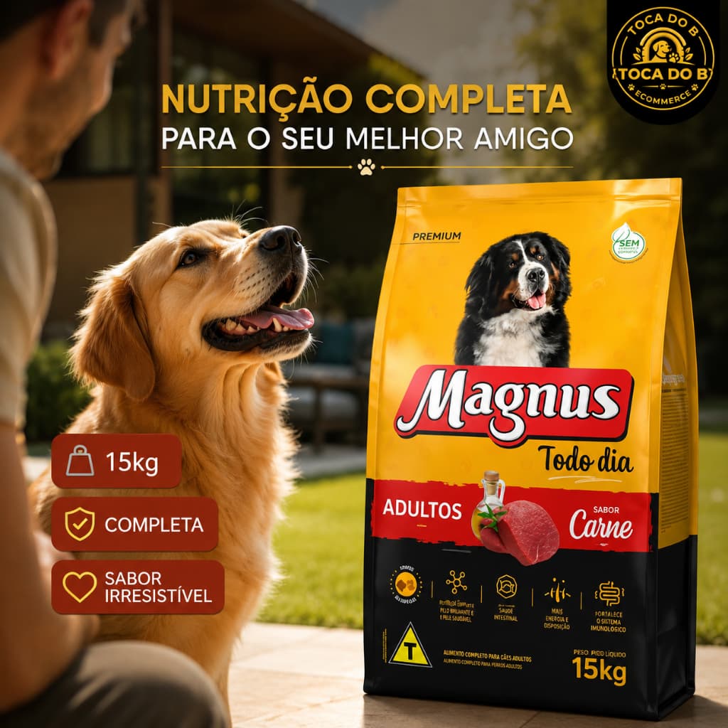 Ração Para Cachorro Magnus Todo Dia 15kg Cães Adultos Todos os Portes Nutrição Completa Original