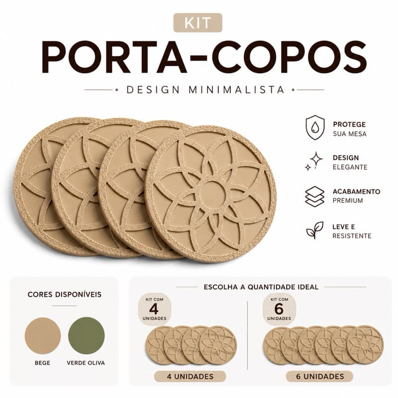 Kit Porta Copos 4 ou 6 Peças Descanso para Copos Mesa Posta Decoração Cozinha Minimalista