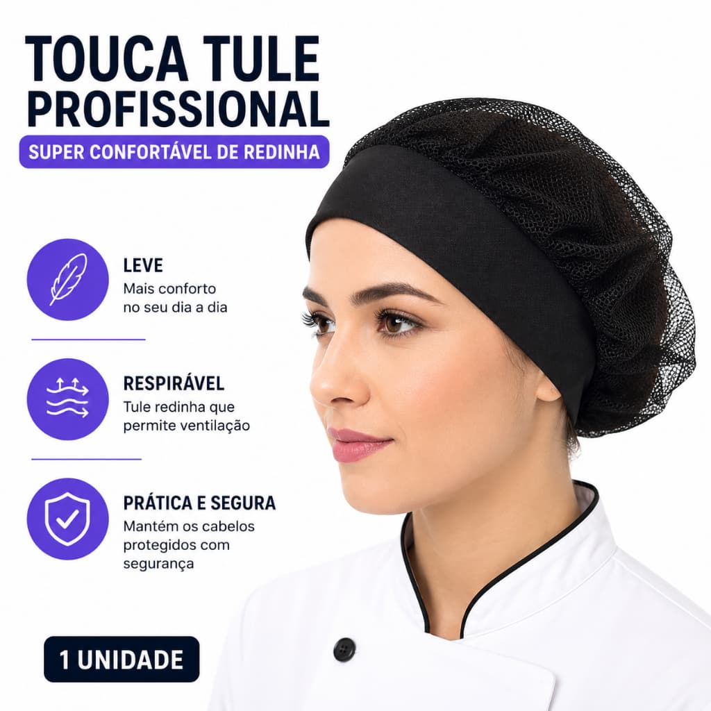 Touca Tule de Cozinha Profissional Super Confortável de Redinha Lavavél Buftet Goumet 1 Unidade
