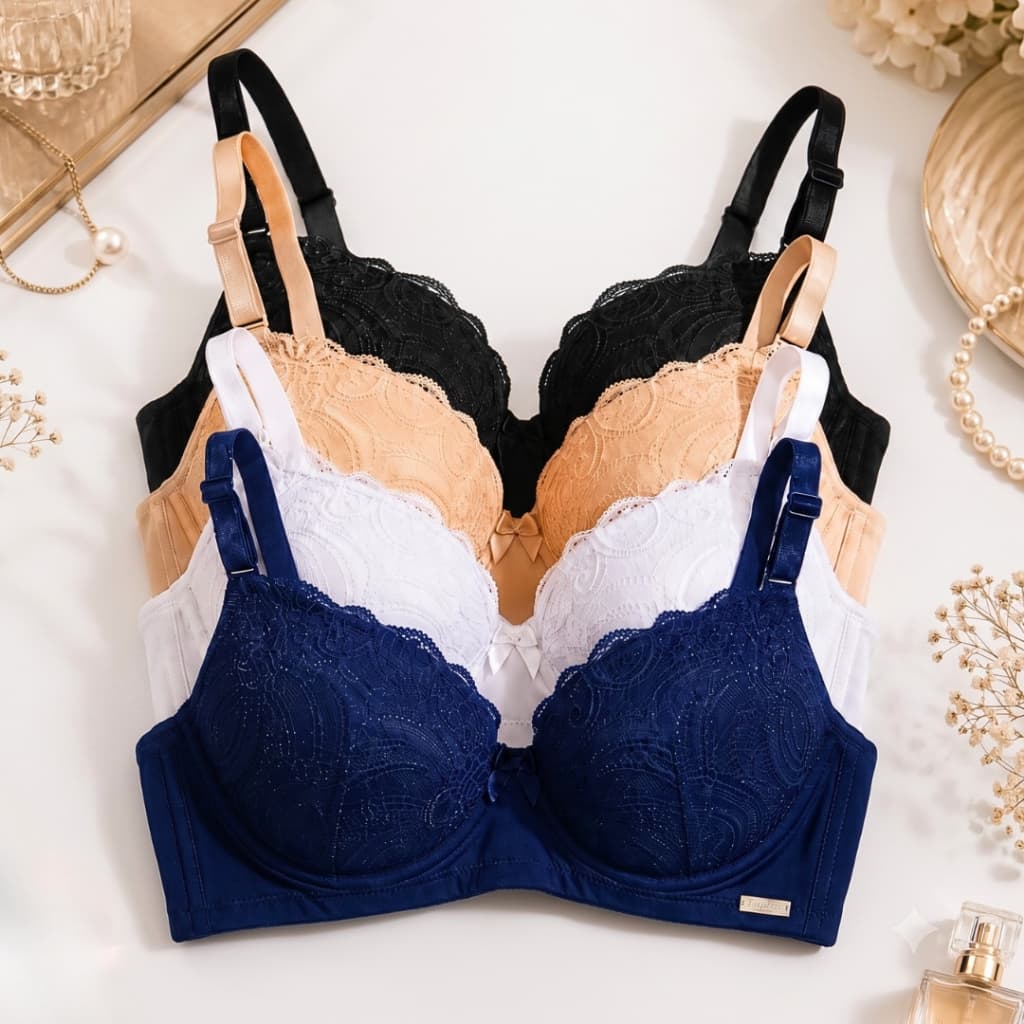 Kit C/4 Sutiã RENDADO Premium Reforçado Com Bojo Push Up Soutien Efeito Silicione PROMOÇÃO
