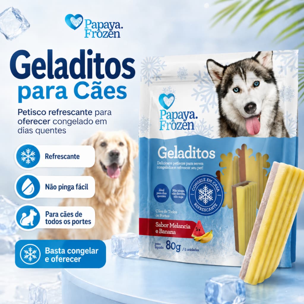 Petisco Snack Mordedor para Cachorro Natural de Congelar Sabor Melancia e Banana Papaya Pets 80g