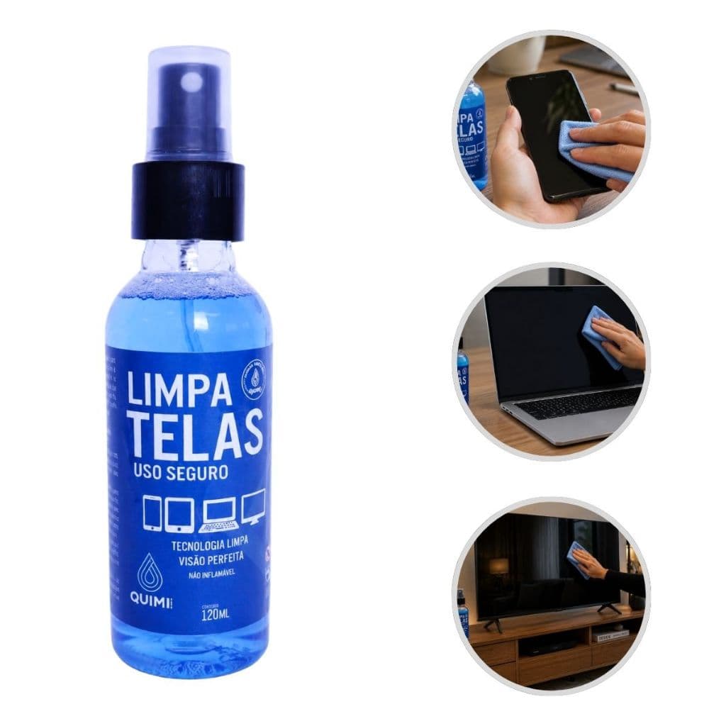 Limpa telas 120ml Quimivida Álcool Isopropílico Limpeza Spray Tira Mancha Eletrônicos Oled Iphone