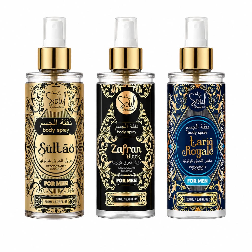 Kit 3 Body Spray Árabe Masculino Sultão Zafran Tariq Soul 200ml
