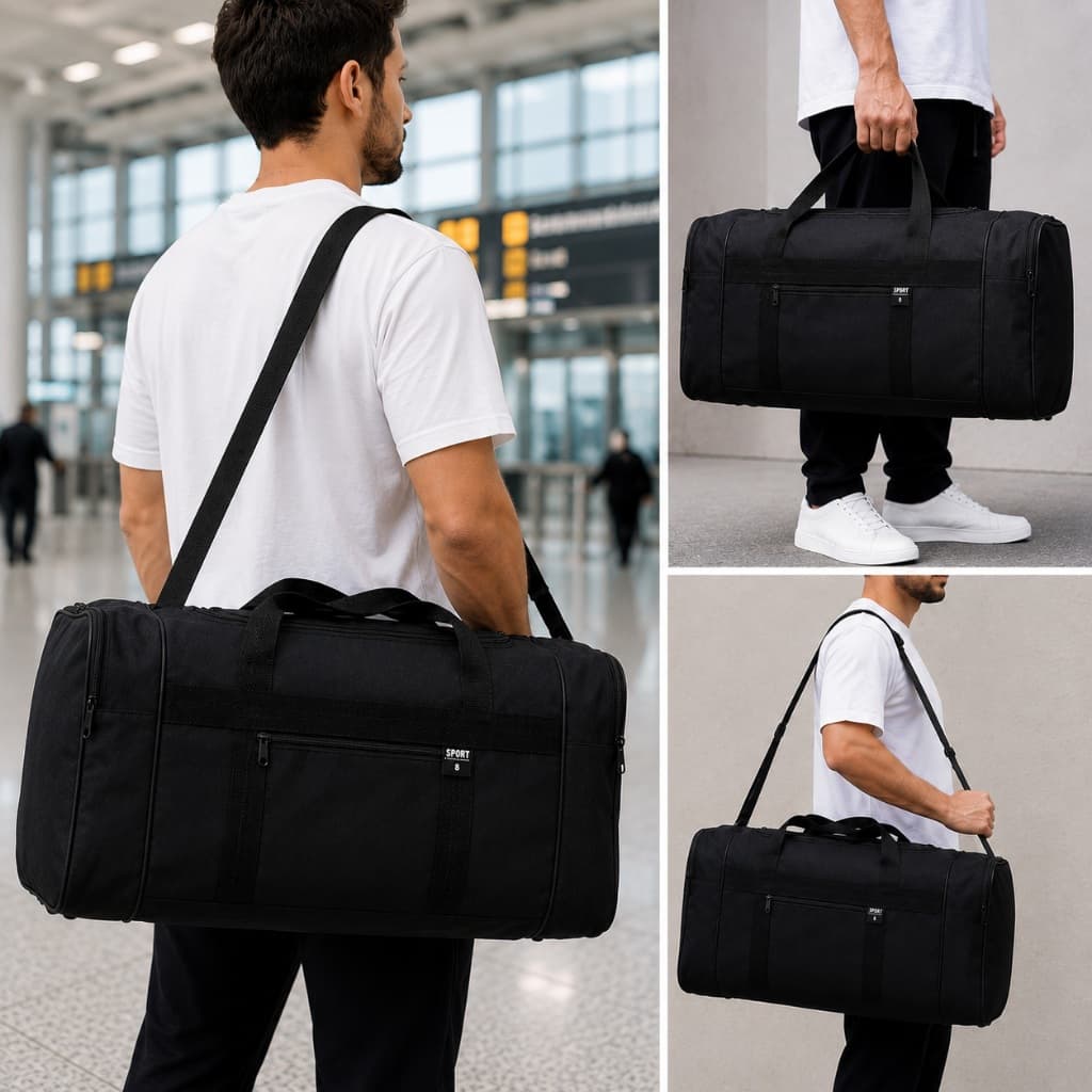 BOLSA MALA MÃO  OMBRO PRETA JUMBO EXTRA GRANDE  VIAGEM TRABALHO REFORÇADA GIGANTE MUITO ESPAÇOSA NR8