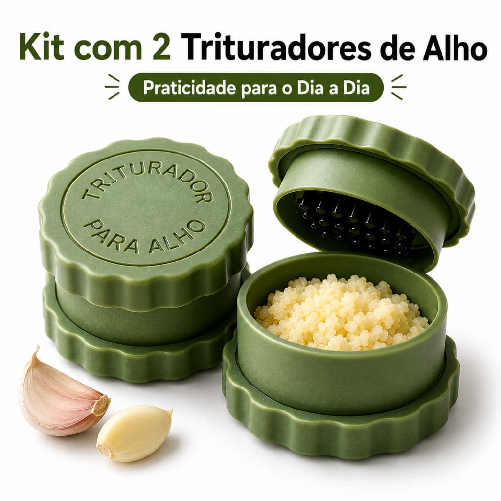 Triturador de Alho Manual Kit com 2 Unidades Moedor Picador de Alho Plástico Prático  Cozinha.