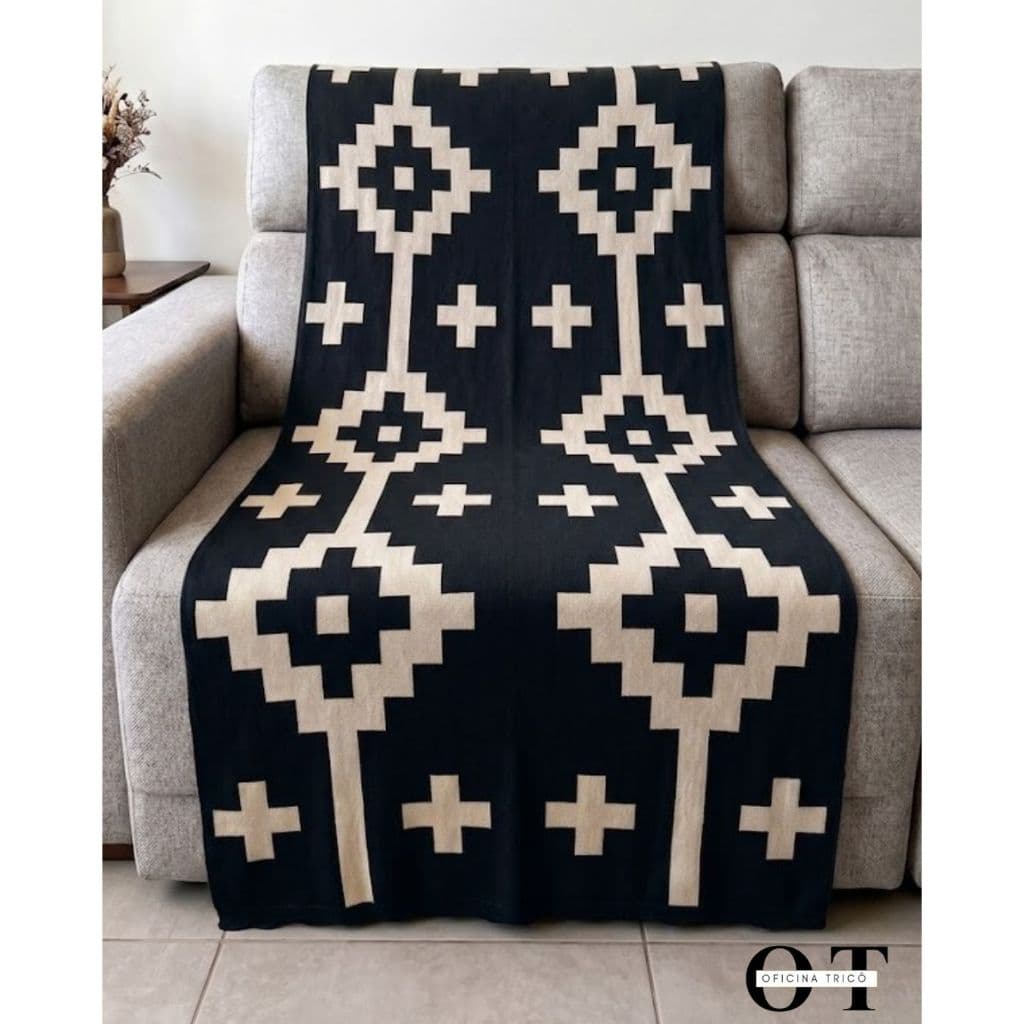 Manta Decorativa Tricot Para Sofá, Cama ou Poltrona Elegante Estampa Geométrica Tricô