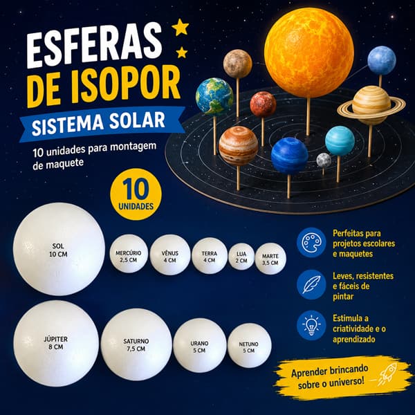 Kit Esferas de Isopor Sistema Solar – 10 Unidades para Maquete Escolar