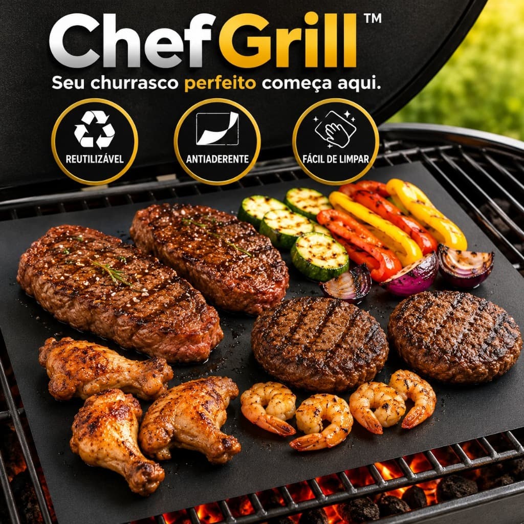 ChefGrill Tapete Antiaderente Churrasqueira e Forno Reutilizável Manta Grill Teflon 40x33cm