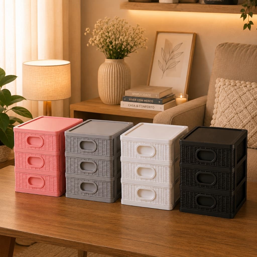 Gaveteiro Organizador De Mesa Micro Porta Tudo 3 Gavetas