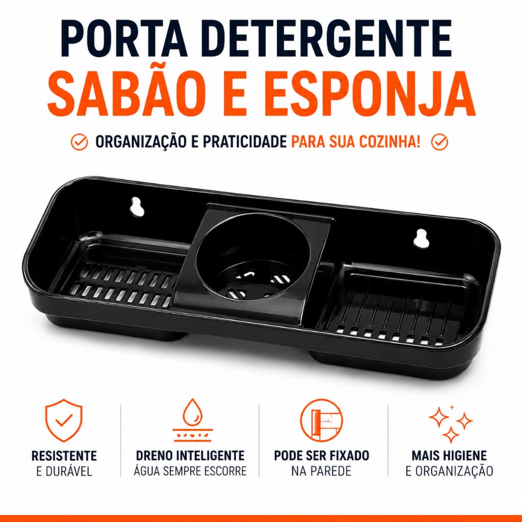 Porta Detergente Porta Esponja Porta Sabão Organizador de Pia Cozinha Fixação na Parede