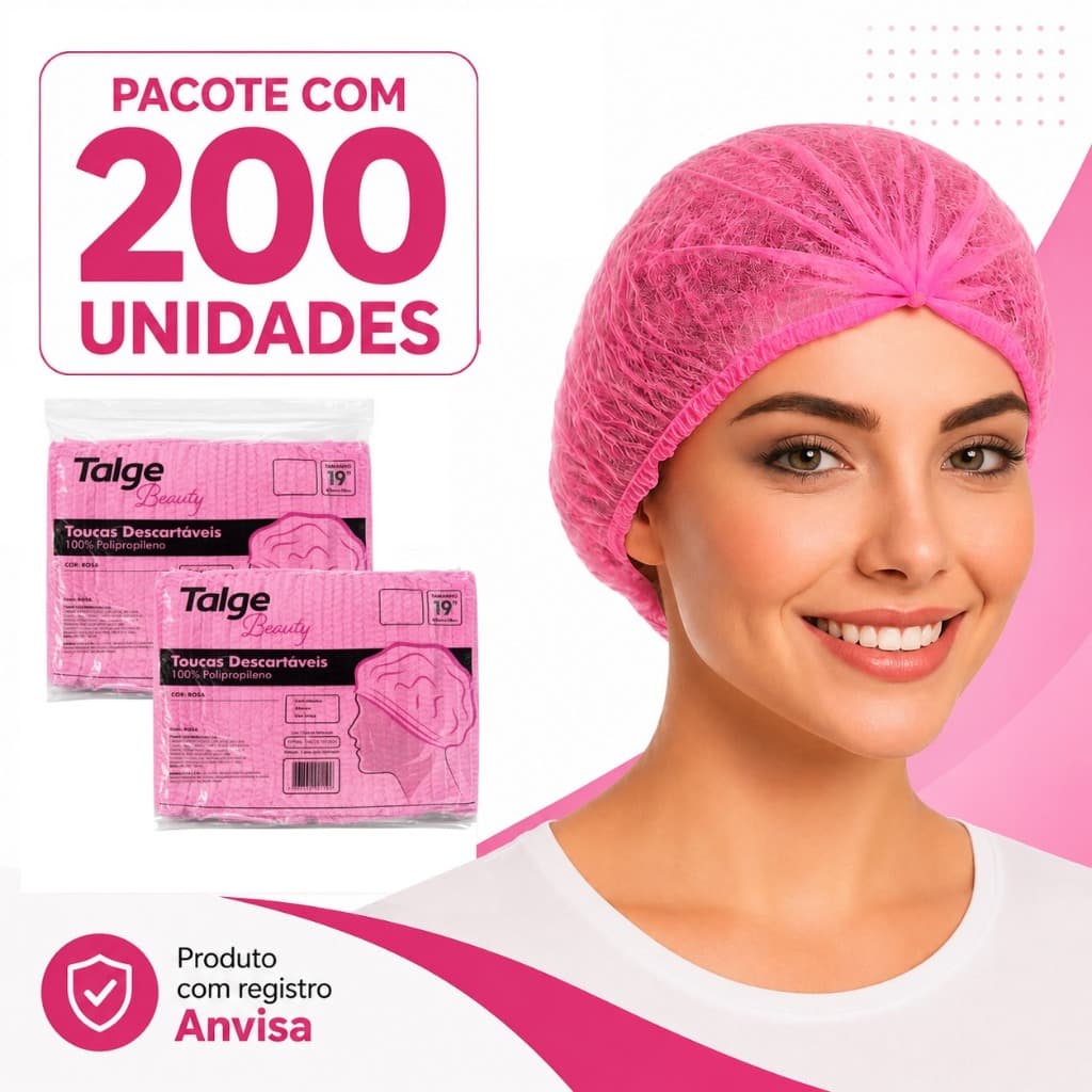 Kit Touca Descartável TNT Sanfonada Rosa com Elástico