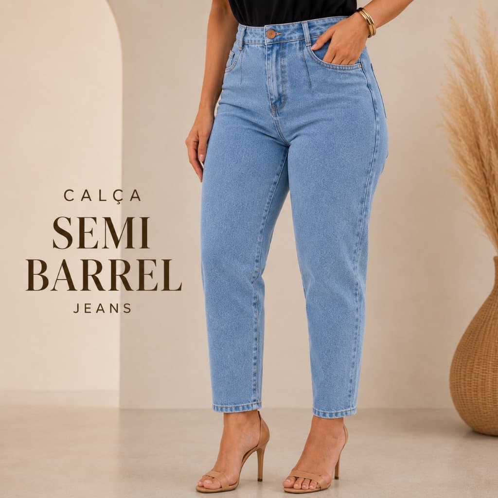 Calça Feminina Jeans Sem Lycra Barrel Estilo Cintura Alta - Envio Imediato