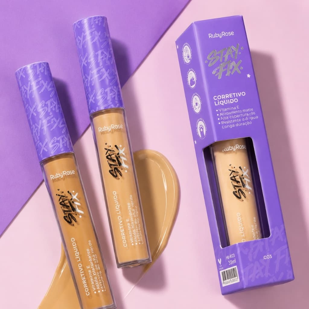 Corretivo Ruby Rose Stay Fix Alta Cobertura Efeito Matte Longa Duração Para Olheiras e Manchas Maquiagem