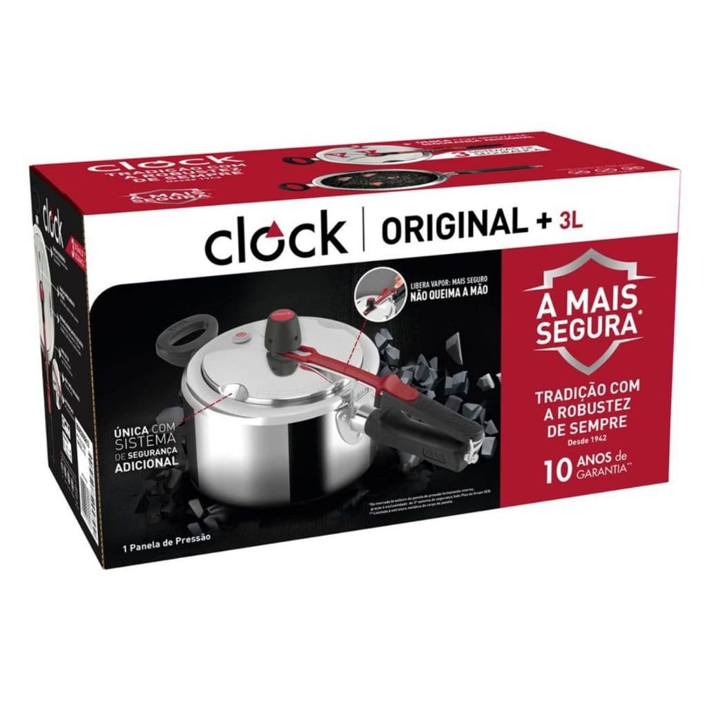 Panela de Pressão Clock+ em Alumínio Original Polida Fechamento Interno 3L