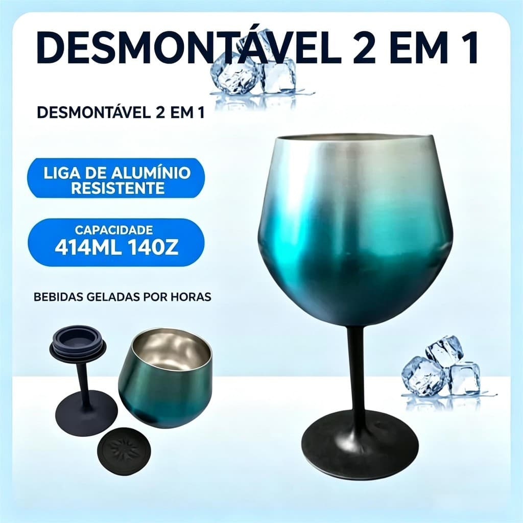 Taça Copo Térmico 2 Em 1 Aço Inox 304 Removível 414ml Para Bebidas Geladas Quentes