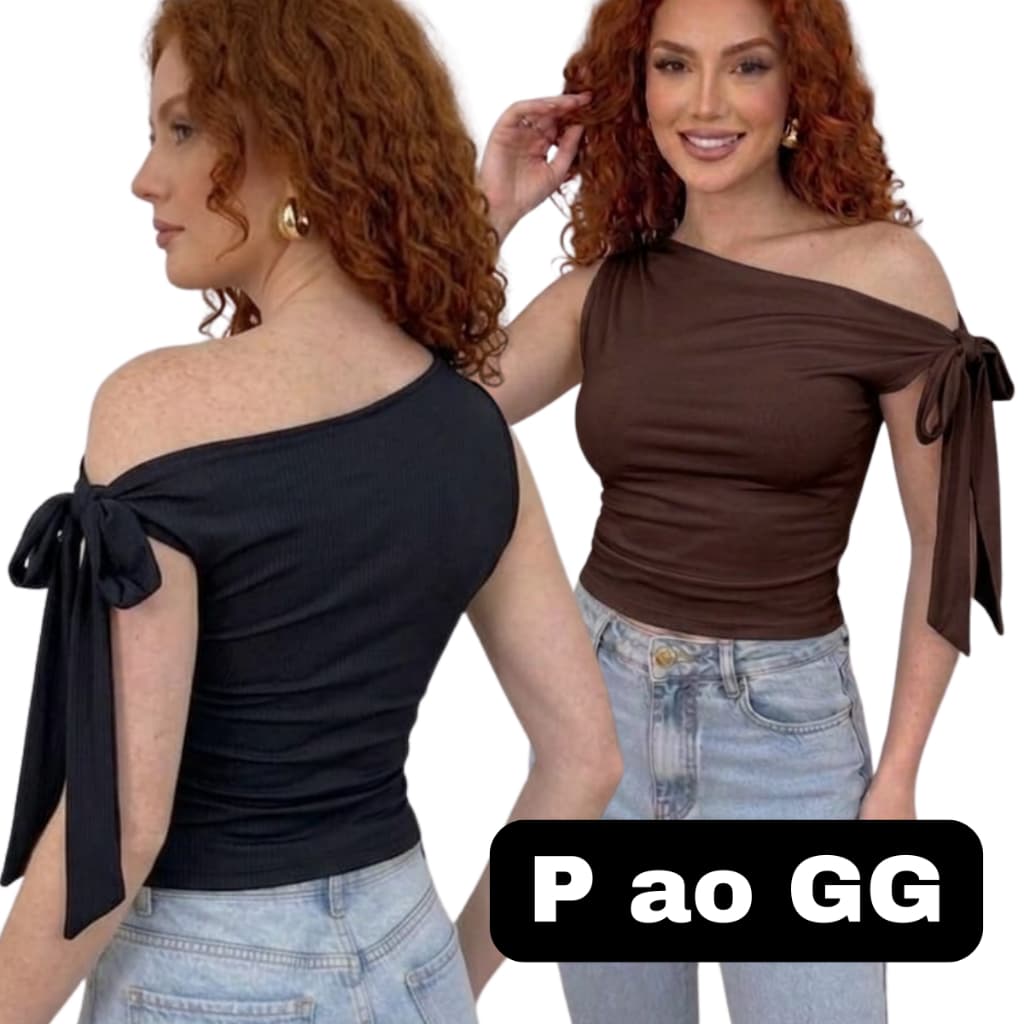 Blusa SUPLEX Assimetrica  Mula manca com Amarração na lareral um ombro só Croped  Tecido duplo  top Regata ombro a ombro