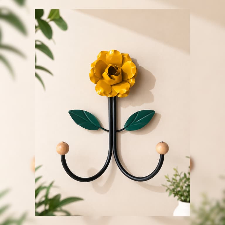 Cabideiro de Parede Rosa Vermelha em Metal Decorativo Gancho Porta Chaves Bolsas Toalhas