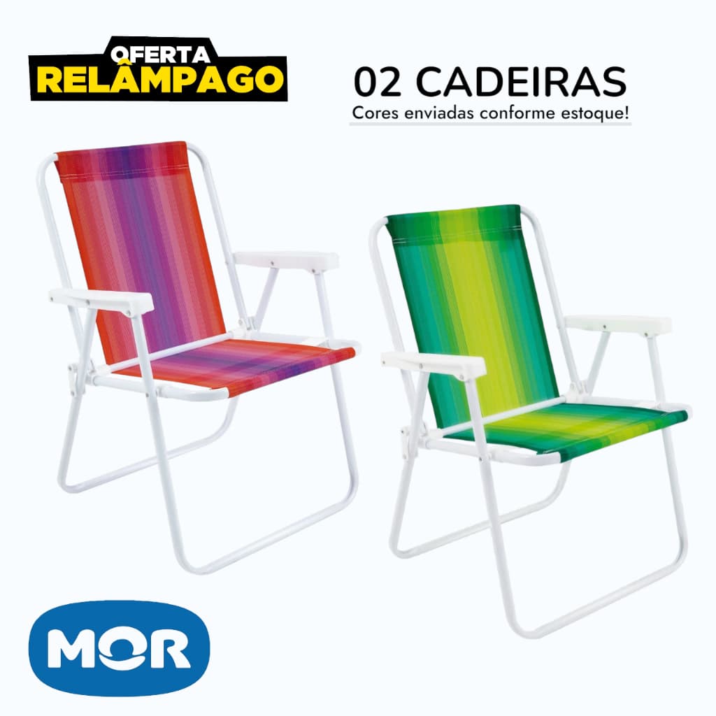 KIT COM 02 CADEIRAS DOBRAVEL DE AÇO - MOR - CORES VARIADAS - LAZER - CAMPING - PESCA 110KG
