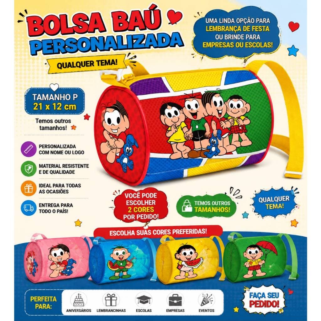 KIT 10 UNIDADES - BOLSA BAÚ PERSONALIZADA – PARA BRINDES E LEMBRANCINHAS
