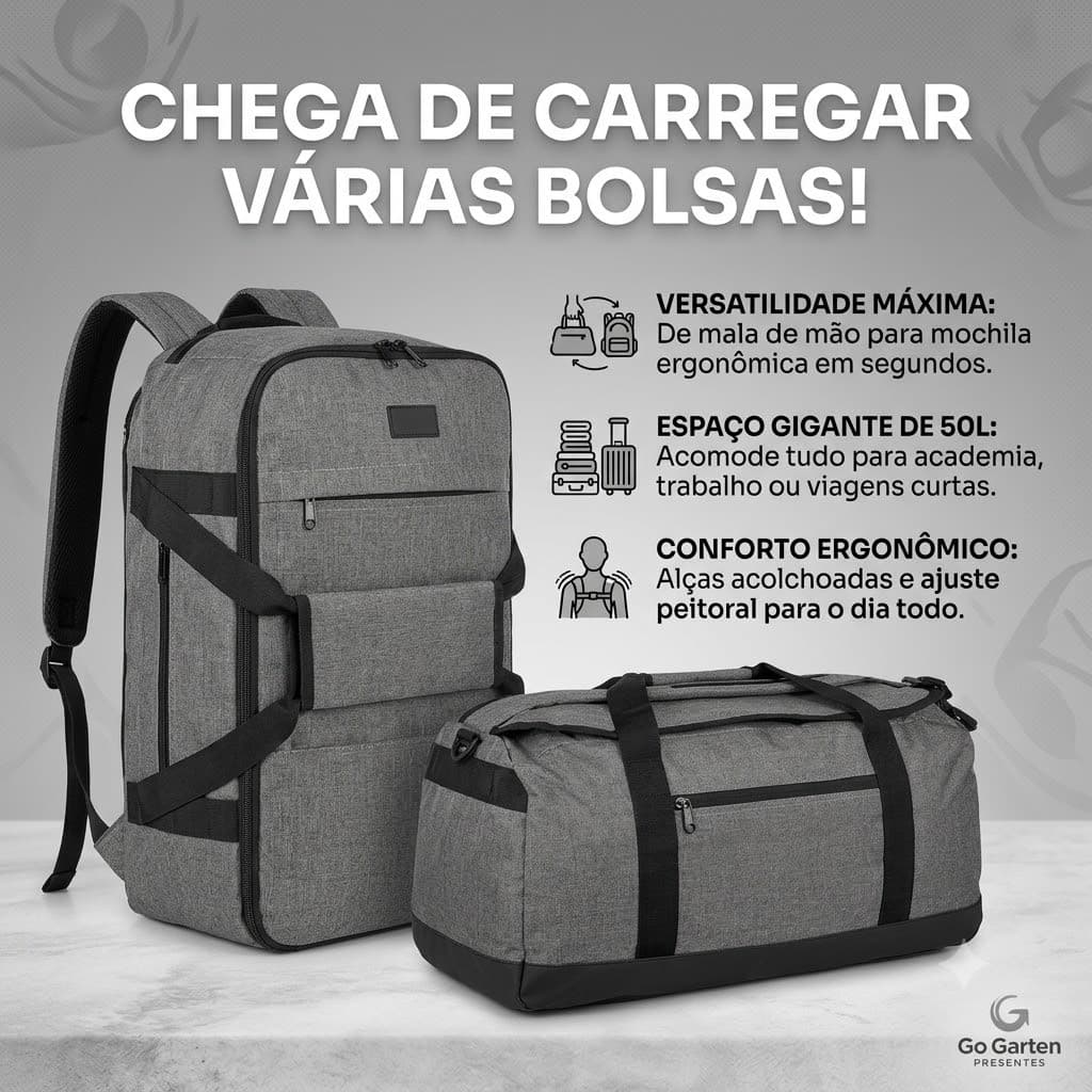 Bolsa e Mochila 2 em 1 Vida Prática - Academia, Viagens, Bagagem de Mão  Muito Espaçosa e Resistente