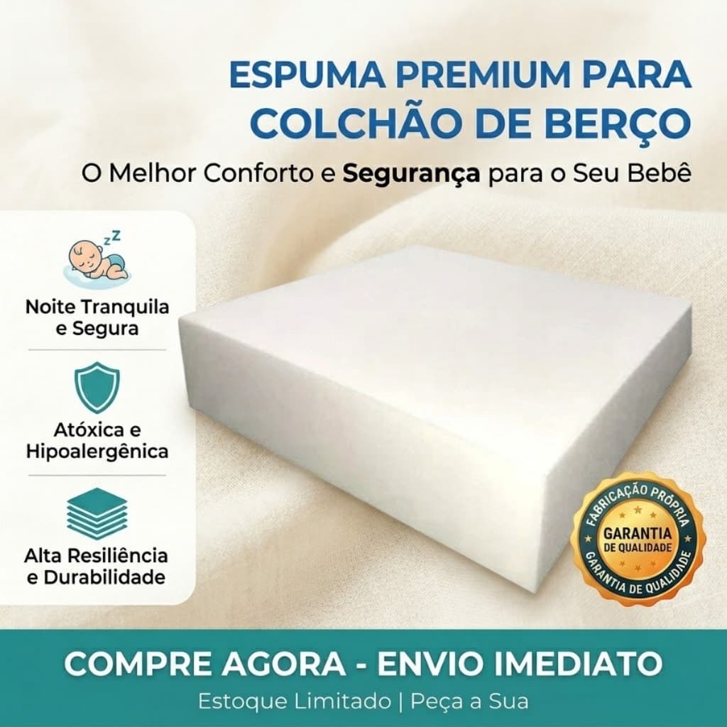 Espuma Colchao Infantil Bebe Berco 90x60x07  Moises Chiqueirinho Macio