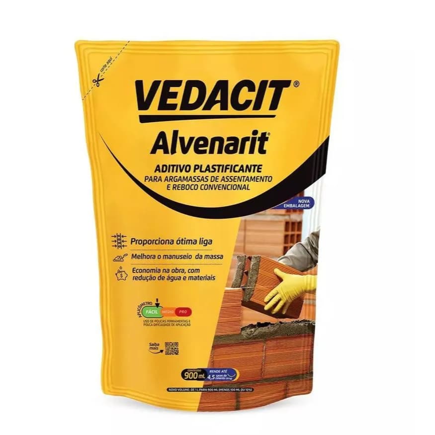Alvenarit Aditivo Plastificante 900ml Vedacit Para Argamassas de assentamento e Reboco Convencional