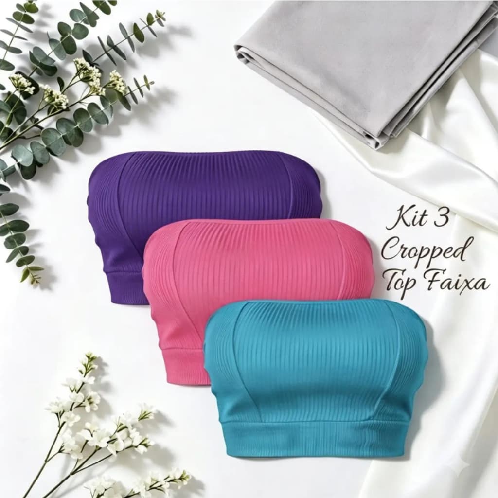 KIT 3 TOP FAIXA TOMARA QUE CAIA RIBANA CANELADA PREMIUM MODA GRINGA SUPER ESTILOSO E CONFORTAVEL